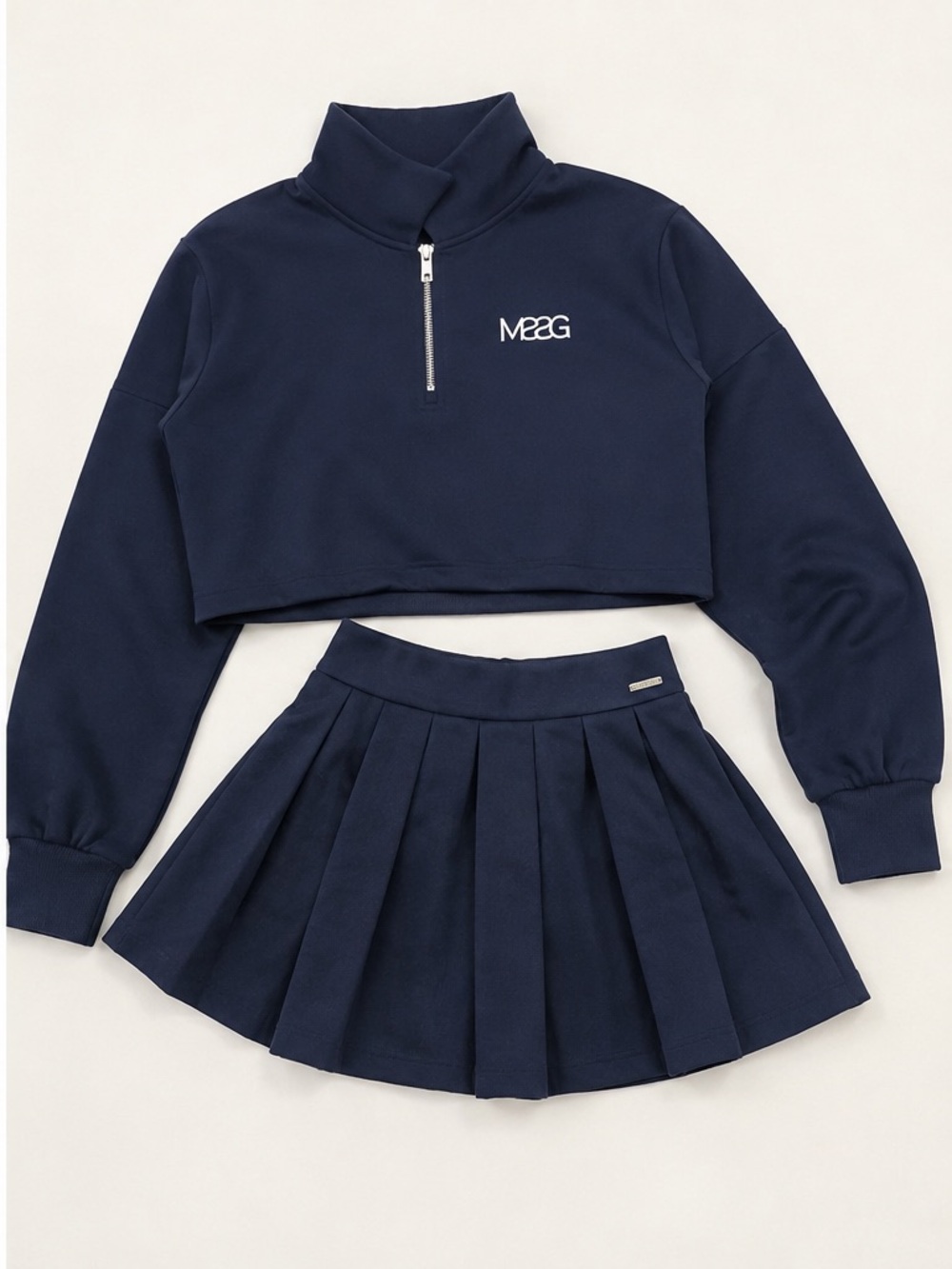 Missguided Navy Cropped Zip Sweatshirt & Pleated Skirt Set